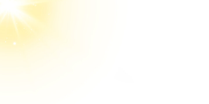 Vector transparent sunlight with sun glare. Overlay, Sun rays and glare, Sun, sunrays, light transitions, lens flare, light leaks and glare in PNG format. PNG sunlight flare. Golden flash and glare.