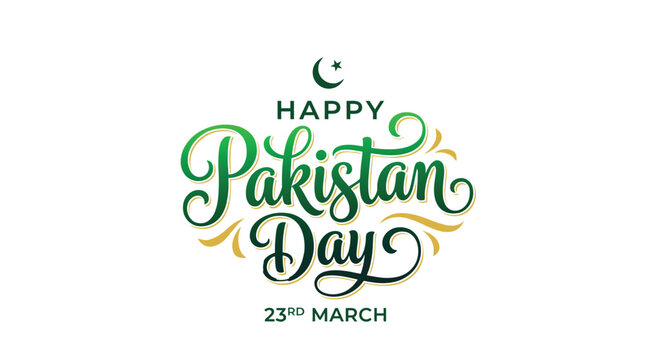 Happy pakistan day celebration with green and yellow text
