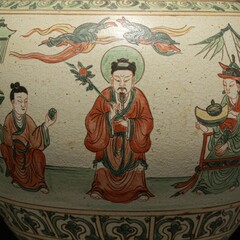 Antique Chinese Porcelain Jar with Hand-Painted Figures and Birds