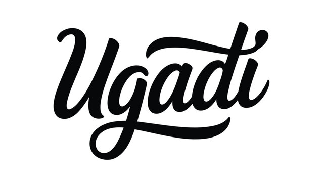 ugadi festival elegant handwritten calligraphy typography design isolated on clean minimal background for greeting and celebration