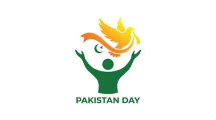 Pakistan day celebration logo with green and orange colors