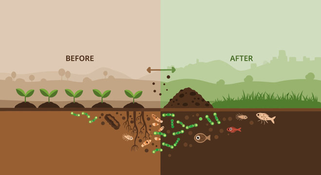 Composting Process Before and After Soil Enrichment with Organic Waste.