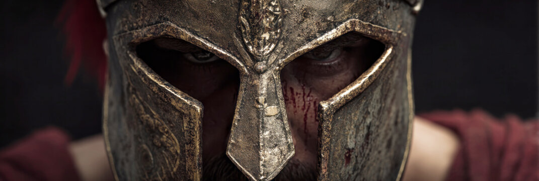 The spartan helmet shows intricate details and craftsmanship. This historical piece represents the warrior lifestyle of ancient Greece and the significance of Sparta in war
