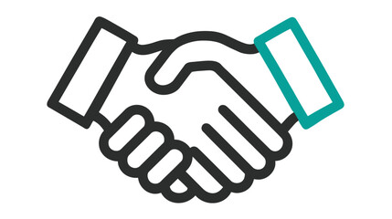 Obraz premium Professional handshake icon representing business agreement, partnership, deal, or greeting. Simple line art symbol for collaboration and success.