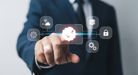 Naklejka premium Professional using technology to access secure and interconnected digital services