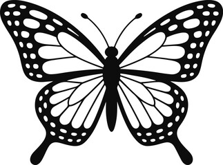Stylized black silhouette of a monarch butterfly with detailed wing patterns isolated on a transparent background © md