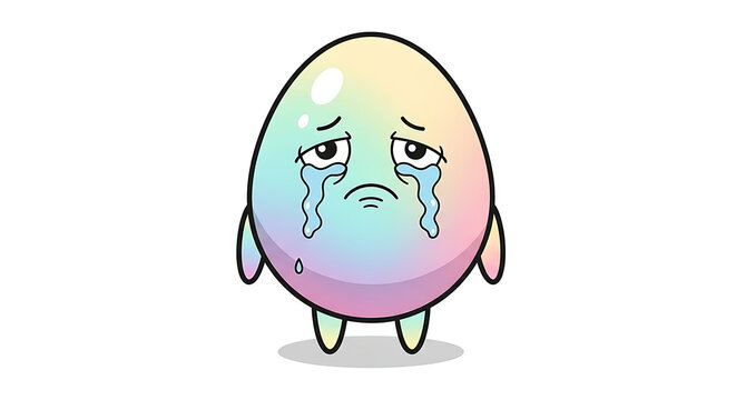 A sad pastel egg character illustration with tears on a white background viewed from the front