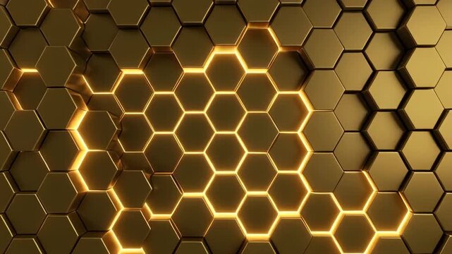 Gold Hexagonal Grid with Warm Orange Light Shining Through the Gaps pattern texture animated