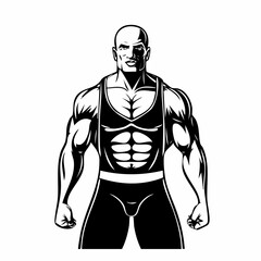 Muscular wrestler image vector. Standing big muscular bald male pro wrestler image vector.
