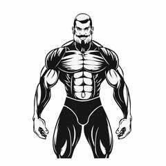 Muscular wrestler image vector. Standing big muscular bald male pro wrestler image vector.