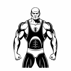 Muscular wrestler image vector. Standing big muscular bald male pro wrestler image vector.