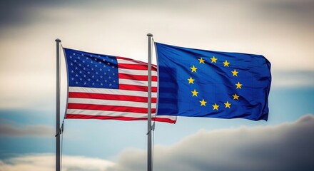 Fototapeta premium Flags of the united states and the european union