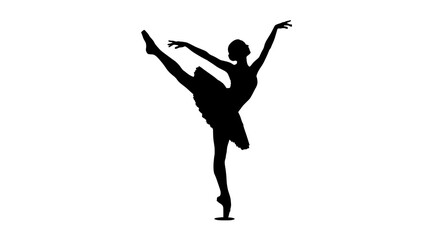 Ballerina dancer silhouette in arabesque pose with raised leg and arms, elegant ballet figure featuring