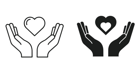 Obraz premium Hands care support icon set vector icon set editable stroke outline symbol design collection isolated graphic element modern minimal style interface concept vector icon set editable stroke outline sym