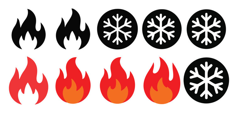 Graphic red fire flame icons and winter snowflake symbols in circular design. vector illustration eps 10