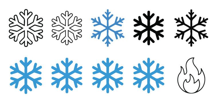Fire flame and blue snowflake icon set representing hot and cold temperatures. vector illustration eps 10