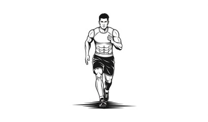 Obraz premium Young Male Athlete Vector Jumping in Action Monochrome Sports Illustration on White Background