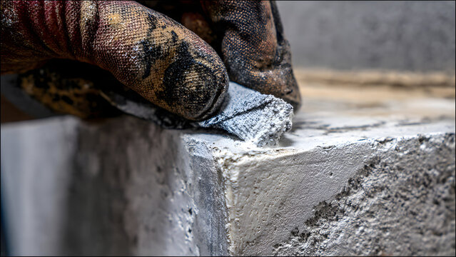 Intricate realistic portrayal of specialized Gyan plaster trowels like window and pipe types in basket on scaffold with supporting tools