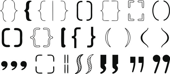 Fototapeta premium Black Silhouette of Curly Braces Parentheses Angle Quotation Marks Isolated on White 