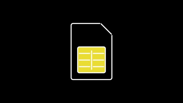 Sim card icon animation on black background. Mobile cellular phone sim card chip. Mobile telecommunications technology symbol. 4k video	
