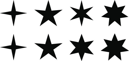 Obraz premium Black Stars Shapes Four, Five, Six, and Seven Points 