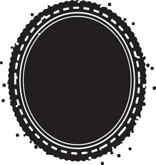 Black circular frame with rough edge and splatter effect on transparent background