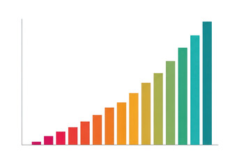 Fototapeta premium Colorful bar chart showing upward growth trend isolated on transparent background