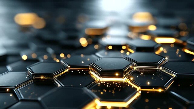 Abstract pattern of hexagonal tiles arrangement, tessellation design visualization, honeycomb structure display, geometric tile graphic, pattern repetition concept, defocused tile