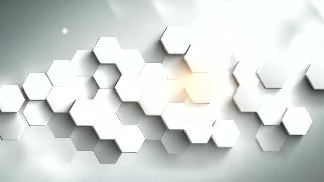 Abstract geometric pattern of white hexagons, tessellation design visualization, honeycomb structure display, geometric shape graphic, pattern repetition concept, defocused