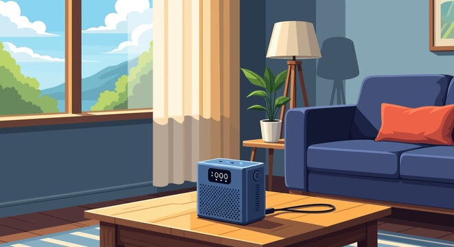 Portable Power Station on Coffee Table.