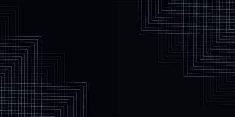 Dark blue abstract background with shining geometric lines. Modern shiny blue rounded square lines pattern design modern