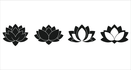 Obraz premium Lotus Flower Icon Set in Various Black and White Styles - Vector Illustration