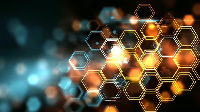 Abstract pattern of overlapping hexagonal shapes, tessellation design visualization, honeycomb structure display, layered geometric graphic, pattern repetition concept, defocused