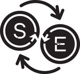Two circular icons with letters and arrows indicating a cyclical process or exchange