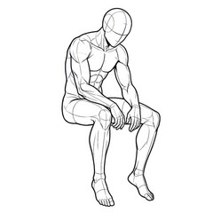 Hand drawn sketch of man sitting on edge of invisible bed isolated.