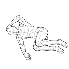 Ink sketch of man fallen on side in anguish isolated on white.