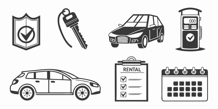 Assorted icons representing various aspects of car insurance and ownership Vector