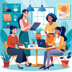 Female coworkers engaging in a productive discussion at the office. vector file