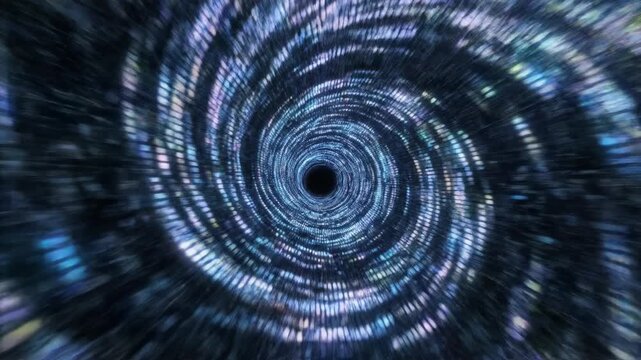Spiral tunnel of glowing blue and purple lights forming hypnotic vortex with motion blur abstract futuristic digital tunnel conveying movement and mystery hyperspace tunnel of glowing blue and purple