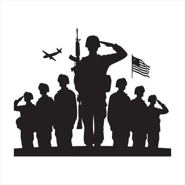 soldier salute vector silhouette line art logo design illustration
