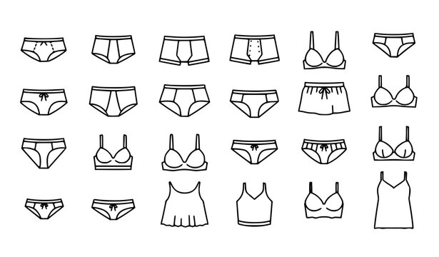 Hand Drawn Underwear Vector Icons Briefs Boxers Bra Panties Collection