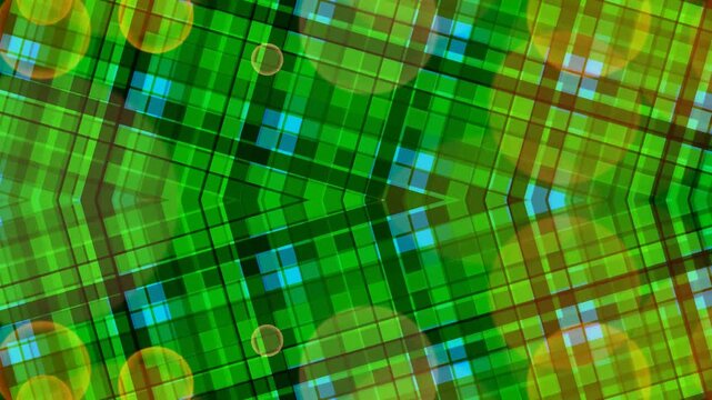 Abstract Green Plaid Pattern with Light Flares and Dynamic Movement.
