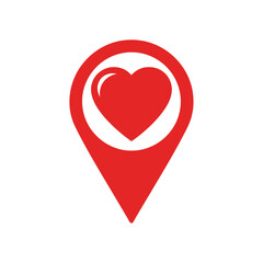 Fototapeta premium Heart Icon in Map Pin with Red Color on White Background for Social Media