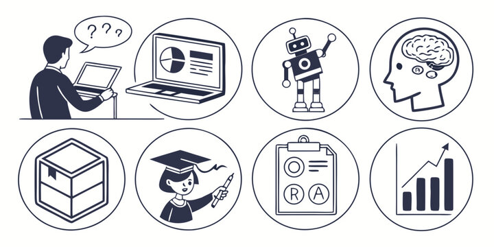 A collection of various symbols and icons representing different concepts and ideas. Vector