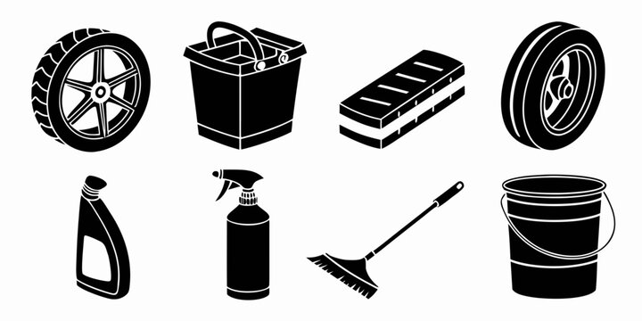 Assorted automotive maintenance tools and supplies for car care and upkeep. Vector