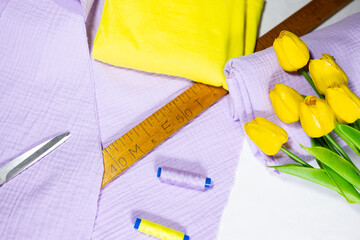 cut the fabric from the sewing material. Sewing equipment