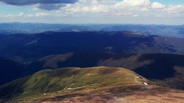 Aerial View of Hoverla Mountain in the Ukrainian Carpathians, Scenic Summer Landscape