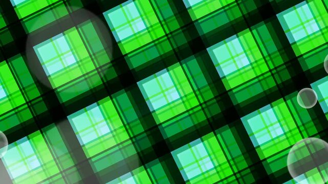 A vibrant green grid pattern with checkered squares and subtle bubbles from a top-down viewpoint
