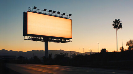 Empty billboard at sunset on a quiet highway. © adrianad
