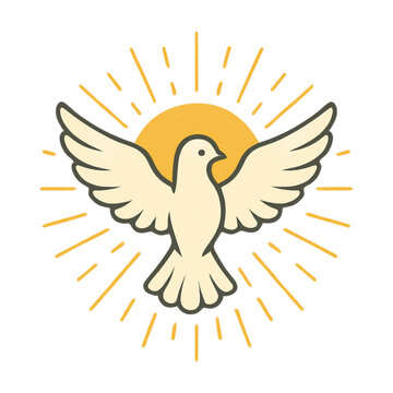 Pomba branca do esp&iacute;rito santo com aur&eacute;ola de luz solar ilustra&ccedil;&atilde;o vetorial